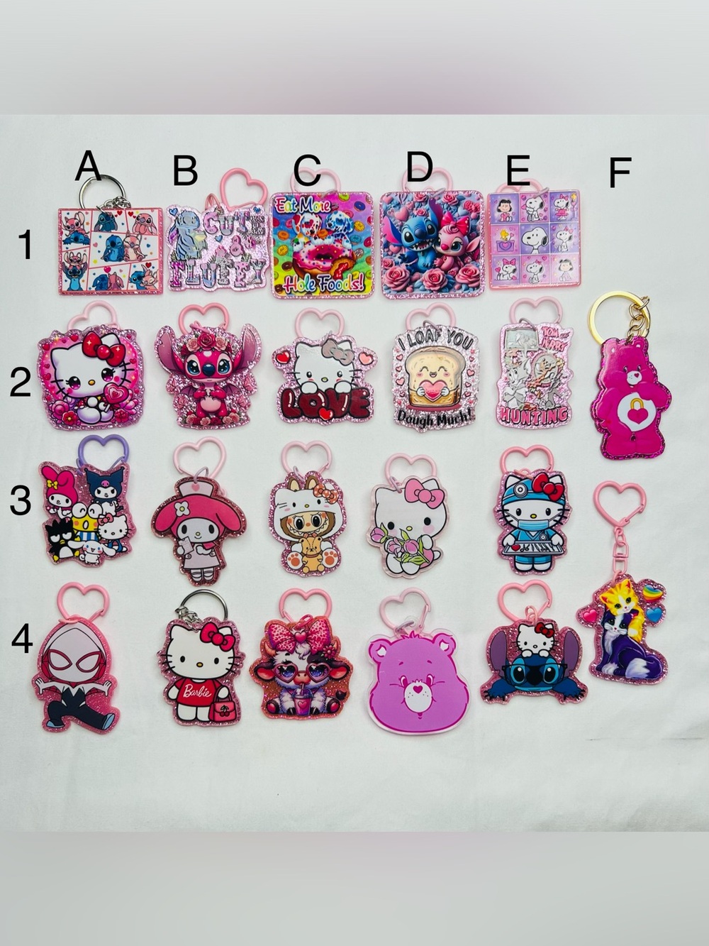 Assorted Pink Kawaii Character Keychains - Hello Kitty & Cute Friends